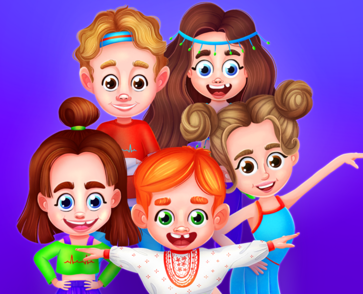 Персонажи для детской танцевальной студии. Free Motion — Иллюстрация на Dprofile