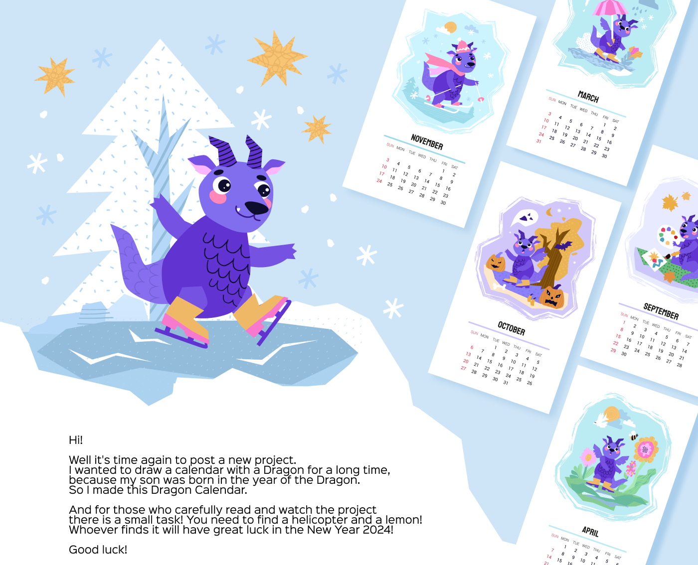 DRAGON CALENDAR 2024 — Изображение №1 — Иллюстрация, Графика на Dprofile