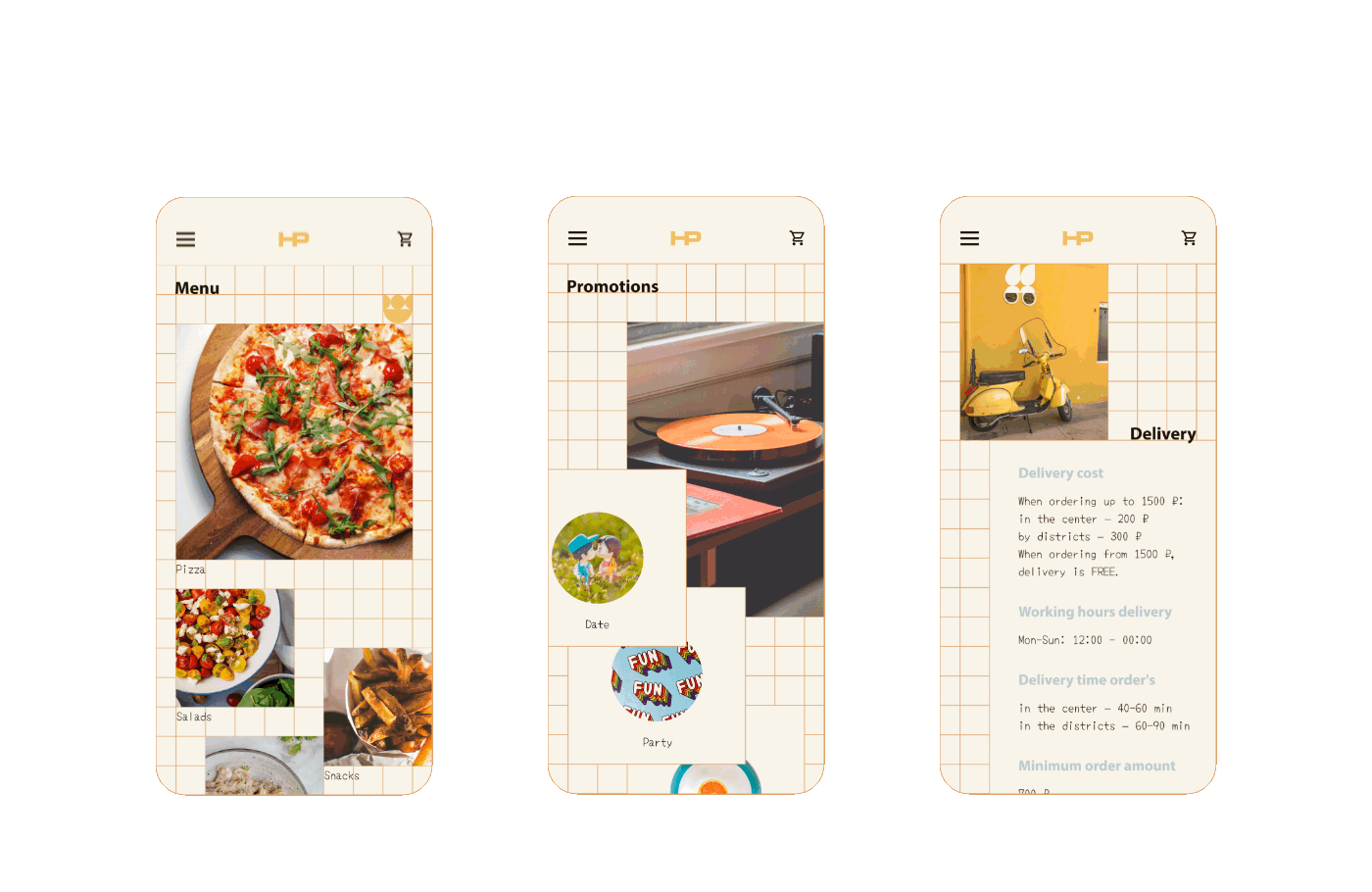 Happiness & Pizza_Mobile First — Изображение №2 — Анимация, Интерфейсы на Dprofile