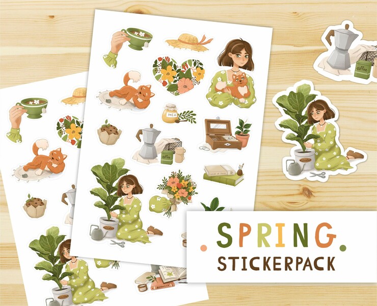 Стикеры Весенние / Stickers / Stickerpack / Стикерпак — Иллюстрация на Dprofile