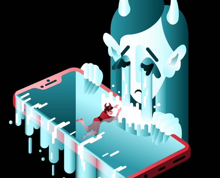 Иллюстрация - По ту сторону экрана телефона — Иллюстрация на Dprofile