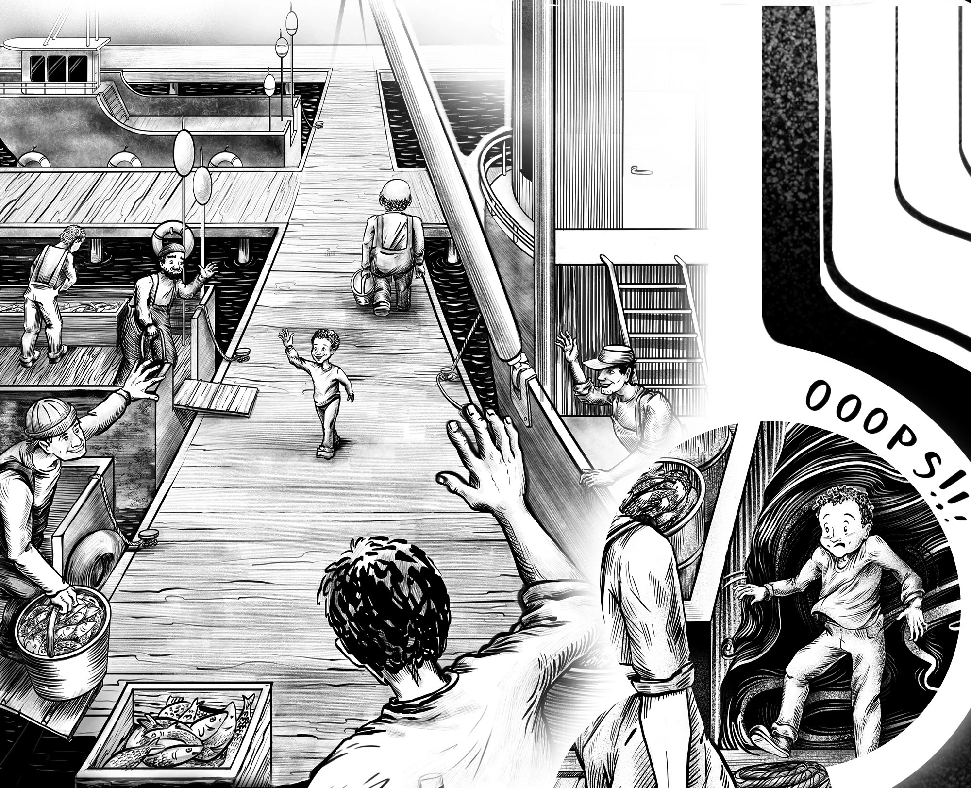 Иллюстрации к детской книге о мальчике и рыбаке — Изображение №6 — Иллюстрация на Dprofile