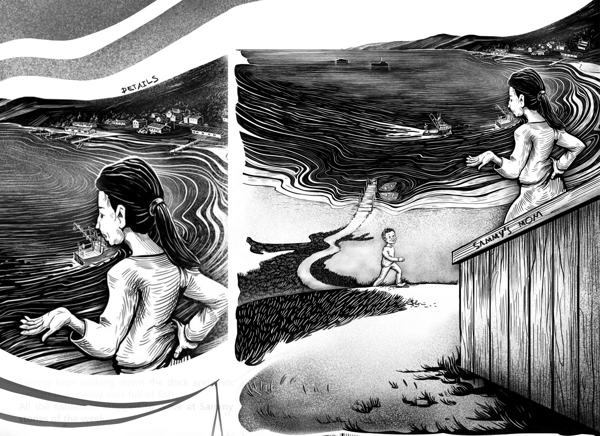 Иллюстрации к детской книге о мальчике и рыбаке — Изображение №5 — Иллюстрация на Dprofile