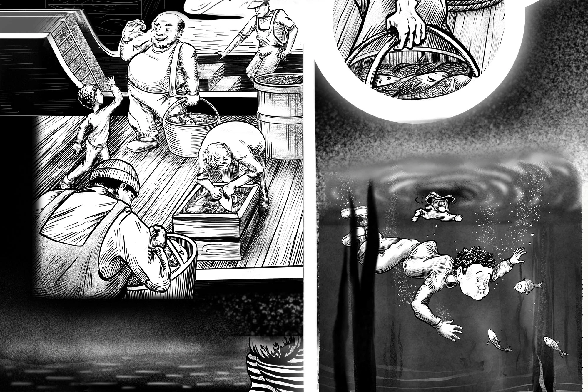 Иллюстрации к детской книге о мальчике и рыбаке — Изображение №7 — Иллюстрация на Dprofile