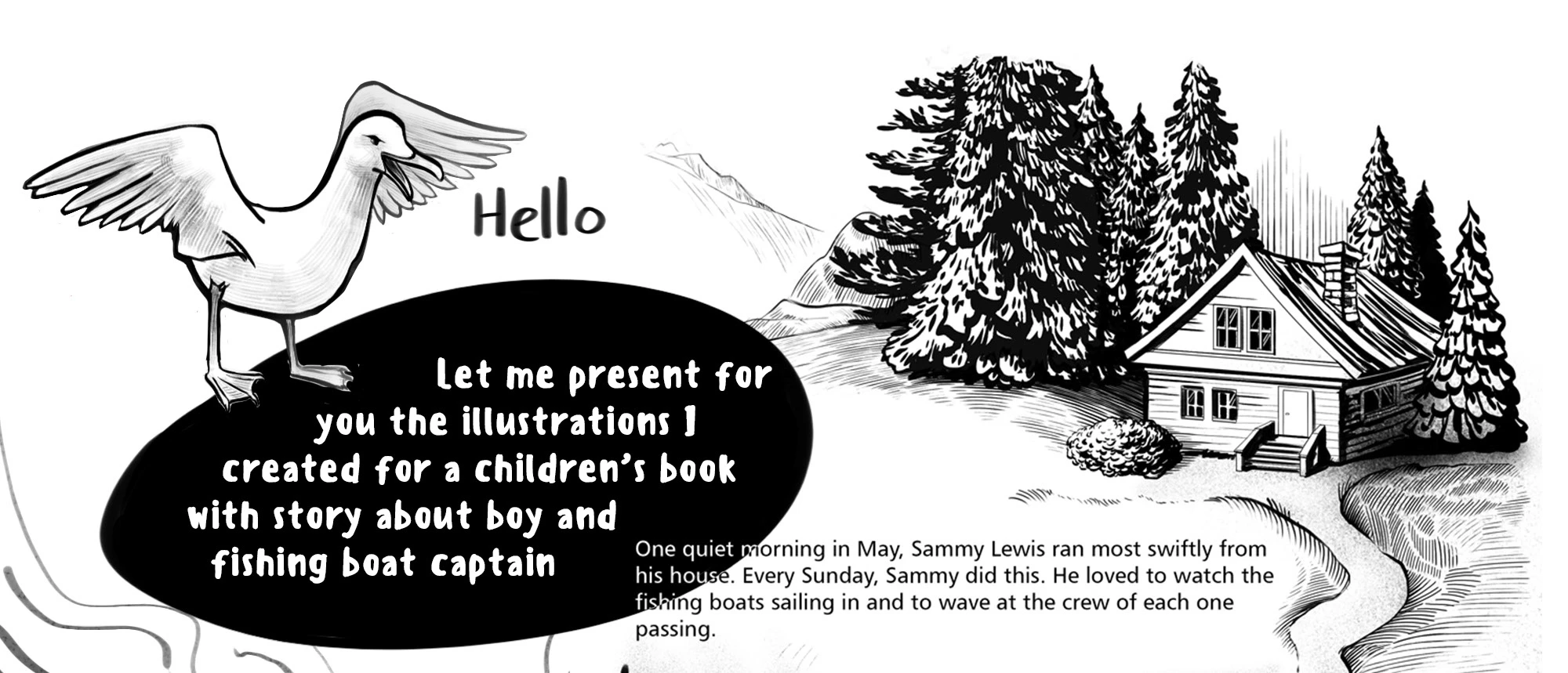 Иллюстрации к детской книге о мальчике и рыбаке — Изображение №1 — Иллюстрация на Dprofile