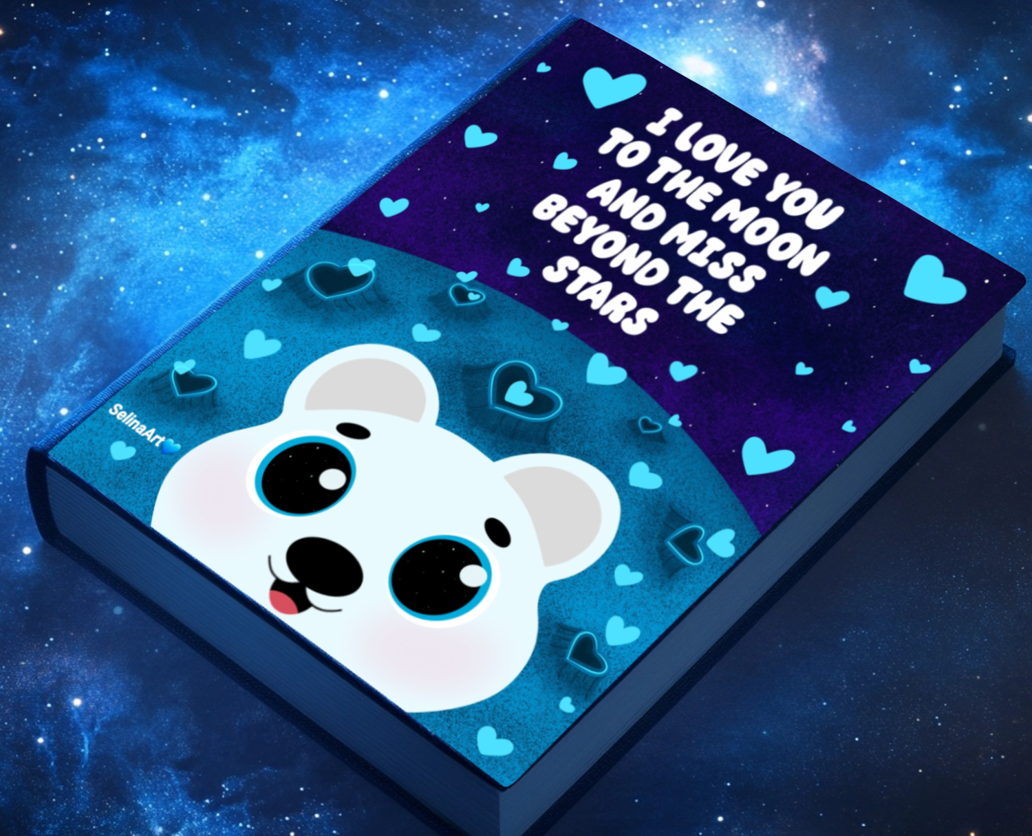 Дизайн для обложки скетчбука"Лунный мишка на луне любви"🐻💙 — Иллюстрация, Графика на Dprofile