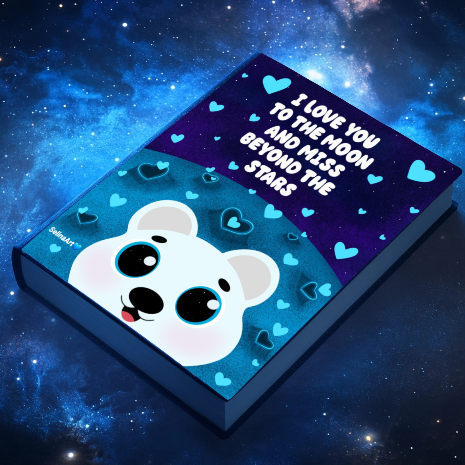 Дизайн для обложки скетчбука"Лунный мишка на луне любви"🐻💙 — Изображение №3 — Иллюстрация, Графика на Dprofile