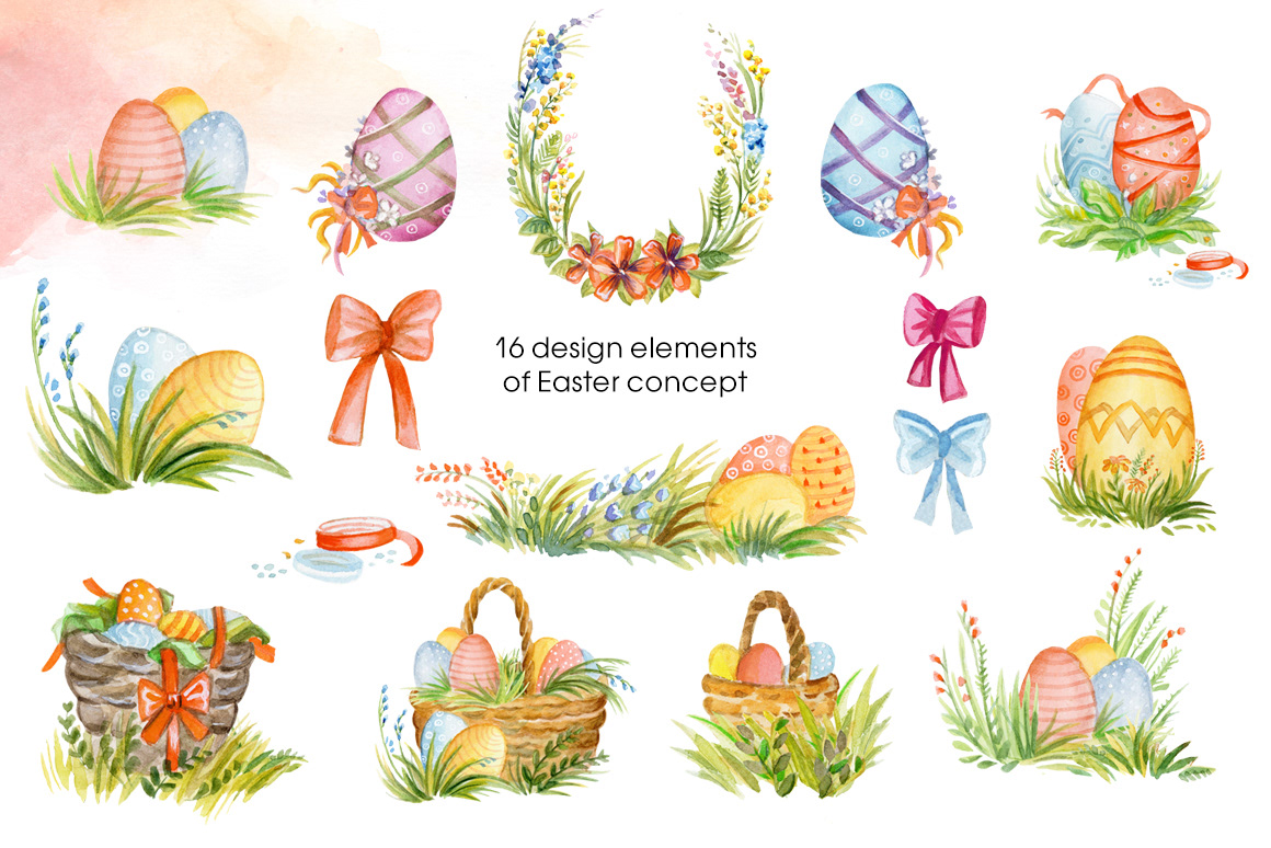 Happy Easter watercolor set — Изображение №4 — Иллюстрация, Графика на Dprofile