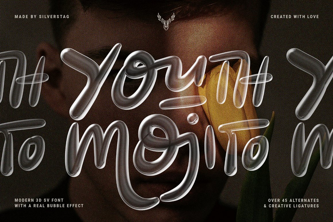 (FREE) YOUTH MOJITO - A 3D Bubbly SVG Font — Изображение №1 — Брендинг, Иллюстрация на Dprofile