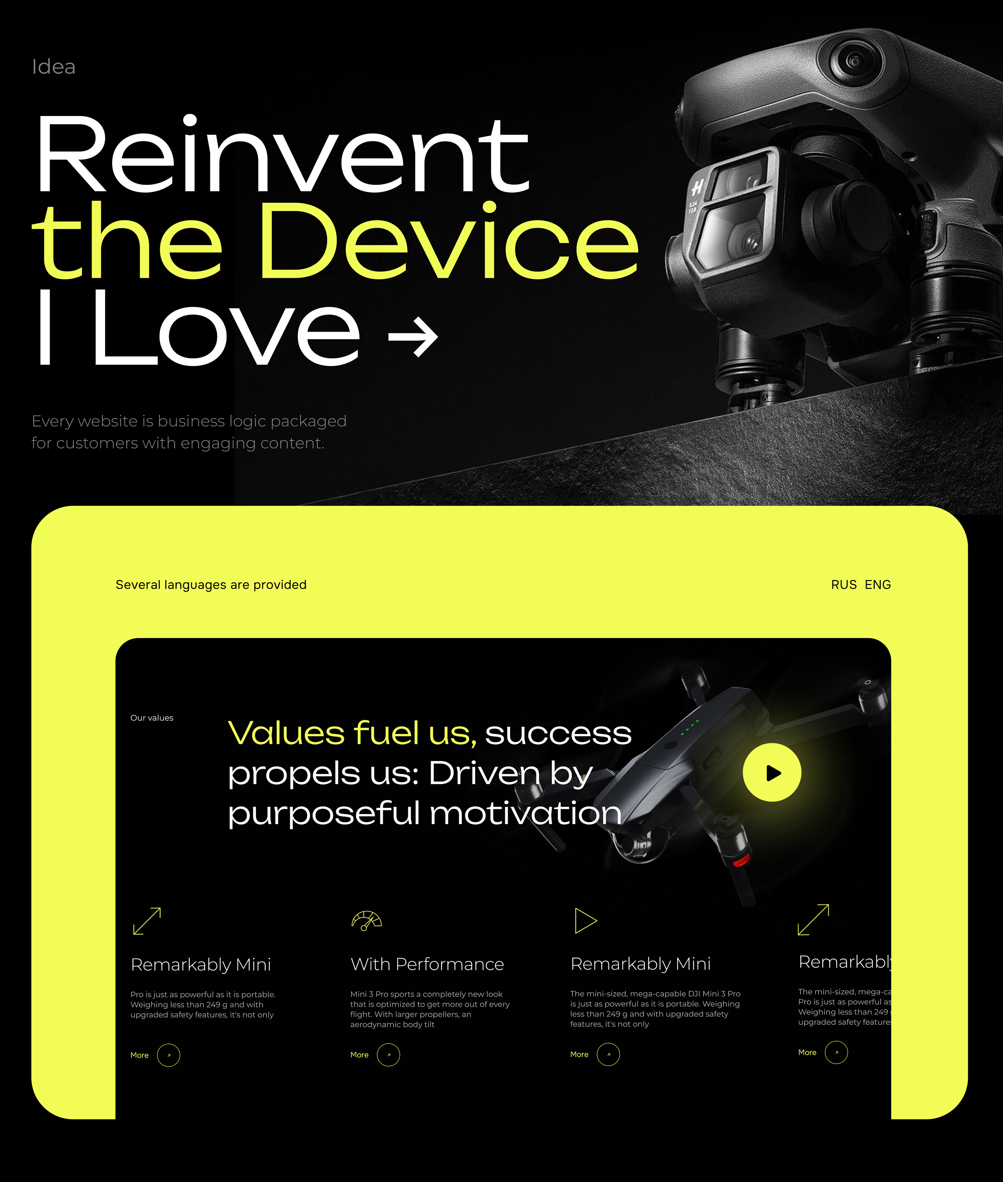 Landing page | Лэндинг | Сайт | Site | Квадрокоптер — Изображение №2 — Интерфейсы, Анимация на Dprofile