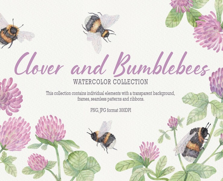 Clover and Bumblebees — Иллюстрация, Графика на Dprofile