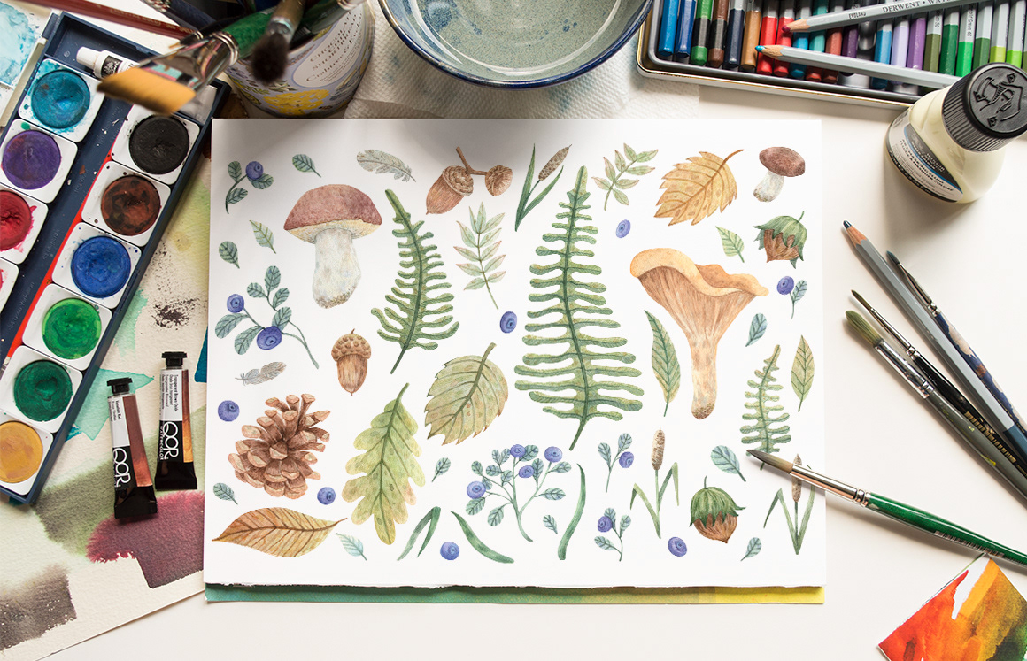 Forest Botany Watercolor Set — Изображение №6 — Иллюстрация, Графика на Dprofile