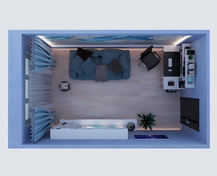 3Д-визуализация гостиной комнаты. 15m² — 3D на Dprofile