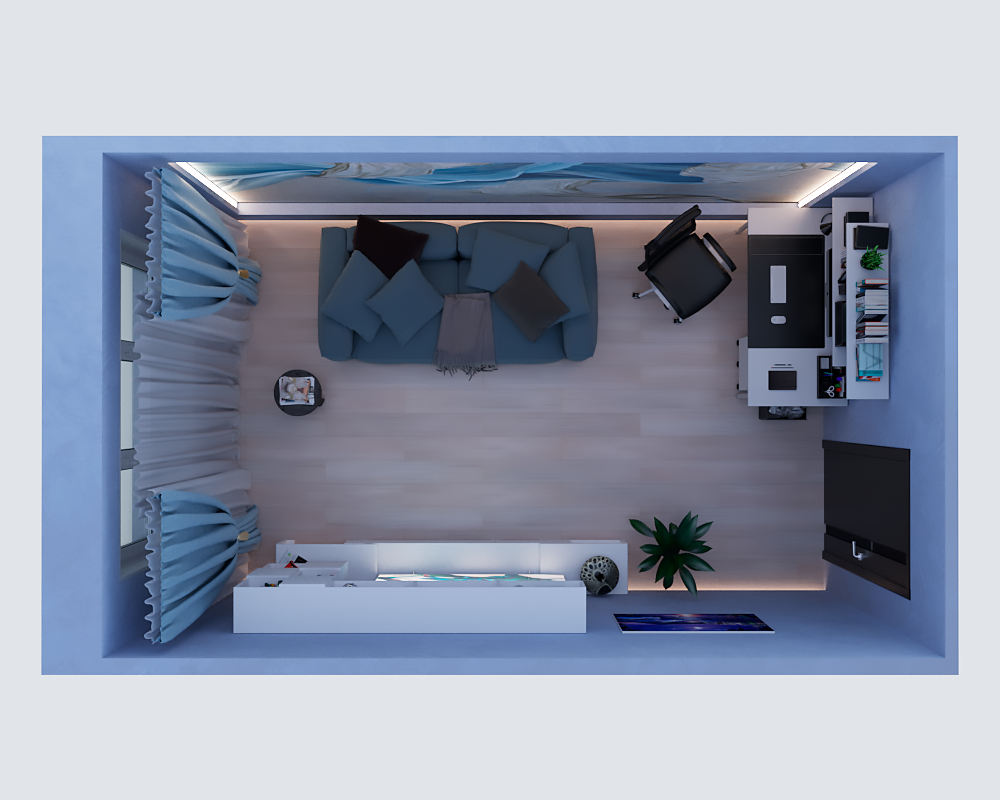 3Д-визуализация гостиной комнаты. 15m² — Изображение №1 — 3D на Dprofile