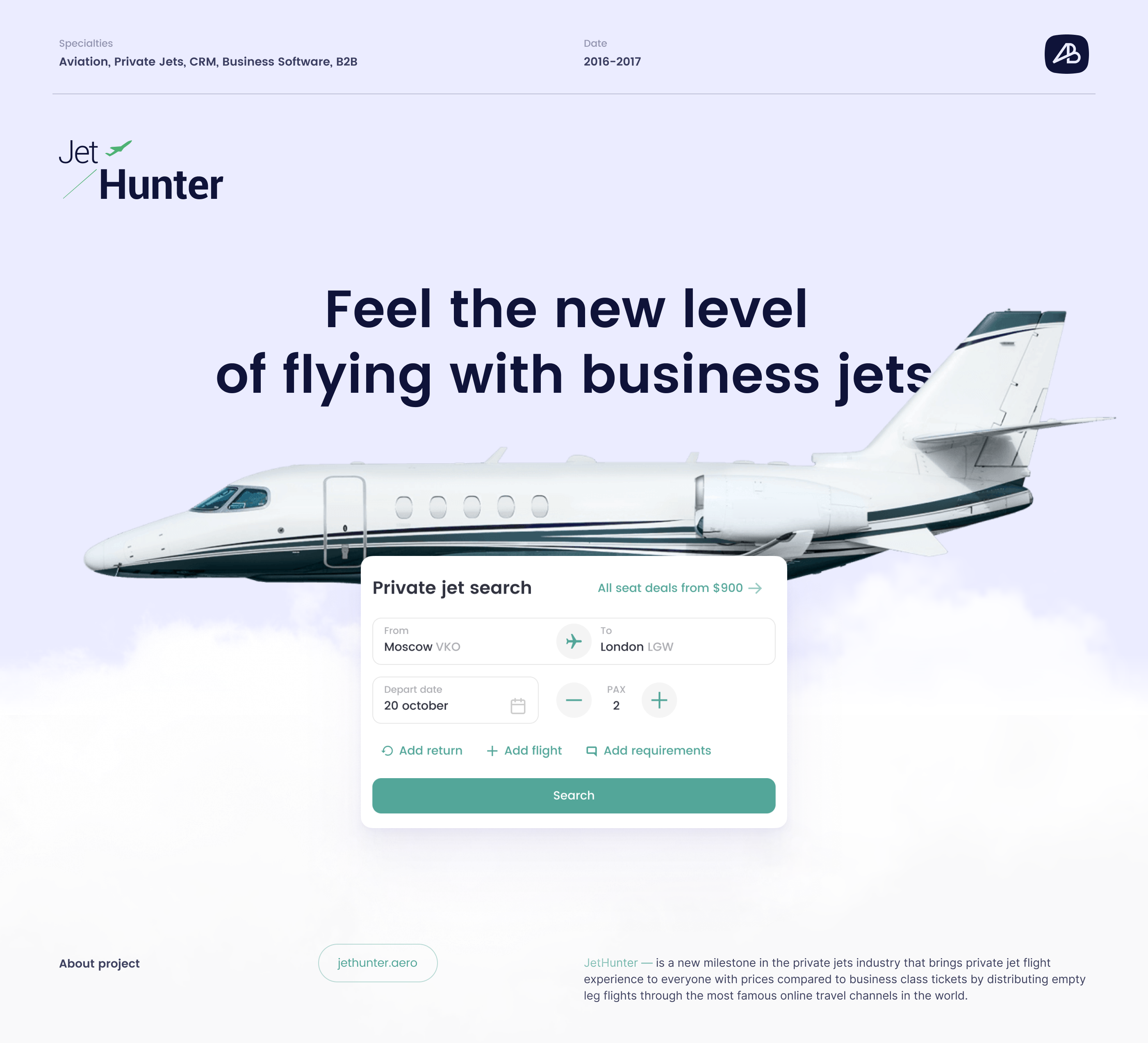 JetHunter — Private Jet service — Изображение №1 — Интерфейсы на Dprofile