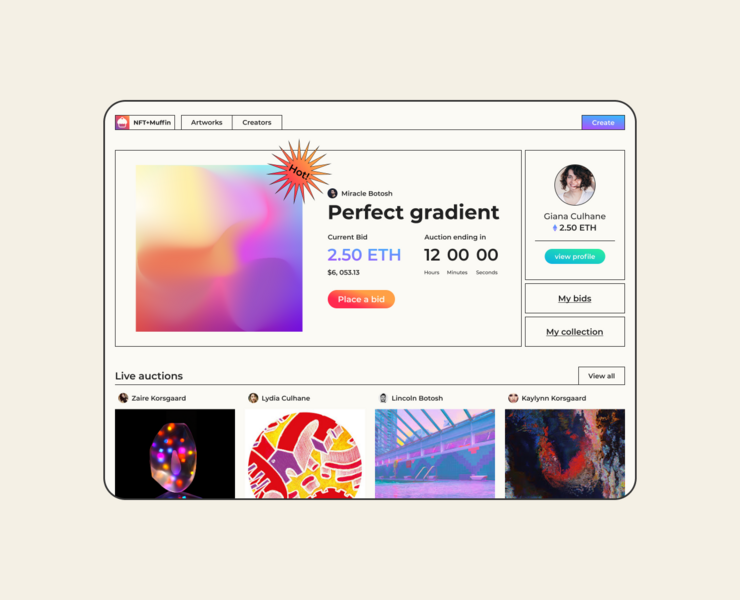 NFT auction website concept на Dprofile