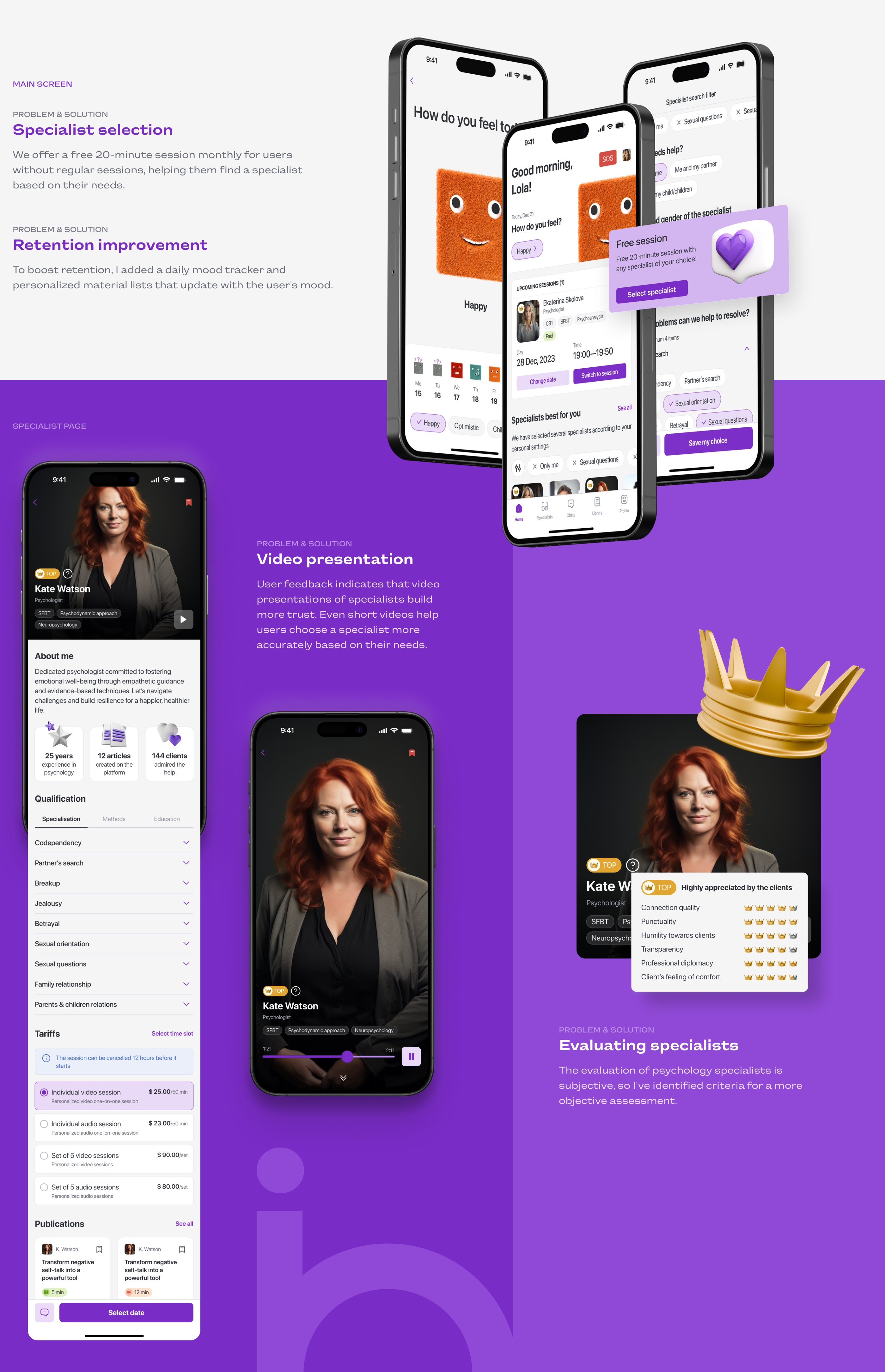 Mobile app - Psychological help online ui/ux design — Изображение №11 — Интерфейсы, Брендинг на Dprofile