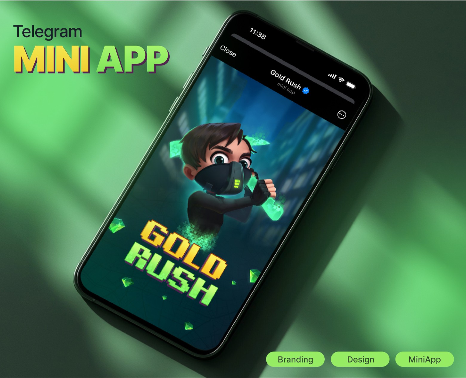 Telegram mini-app "Gold Rush" — Интерфейсы, Брендинг на Dprofile