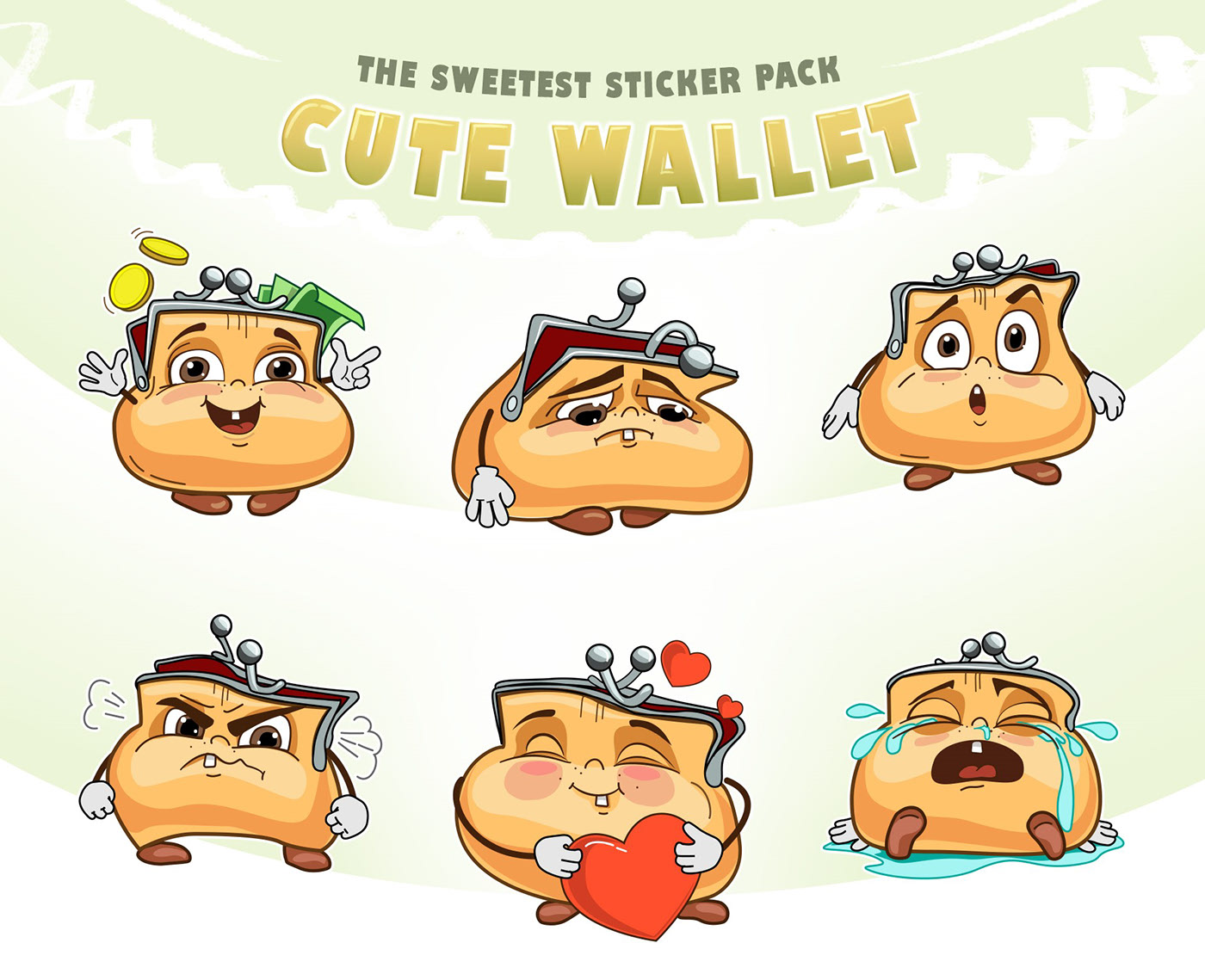Sticker pack. Cute wallet — Изображение №1 — Иллюстрация на Dprofile