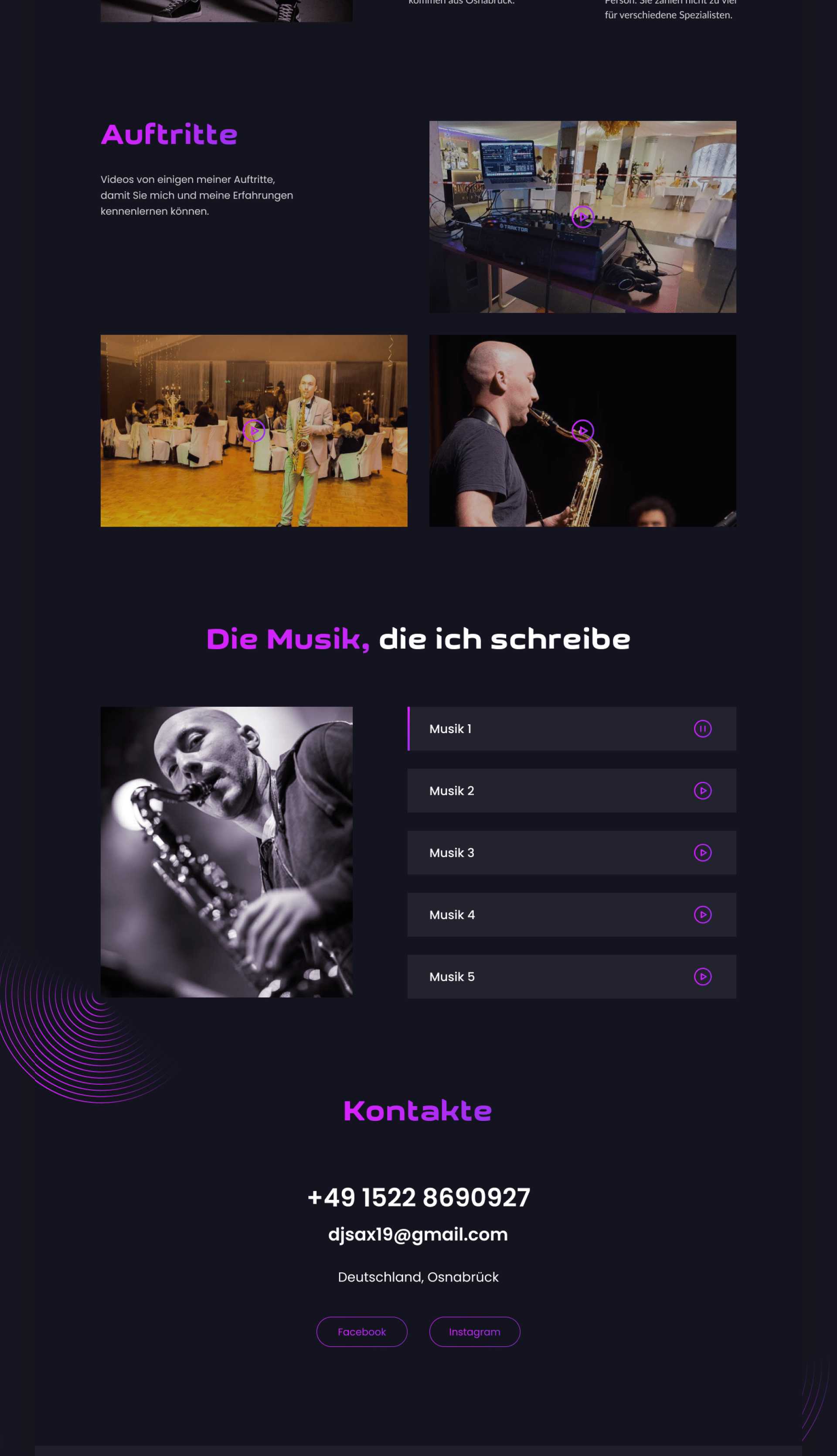 Landing page for DJ & Saxophonist | Website — Изображение №3 — Интерфейсы на Dprofile