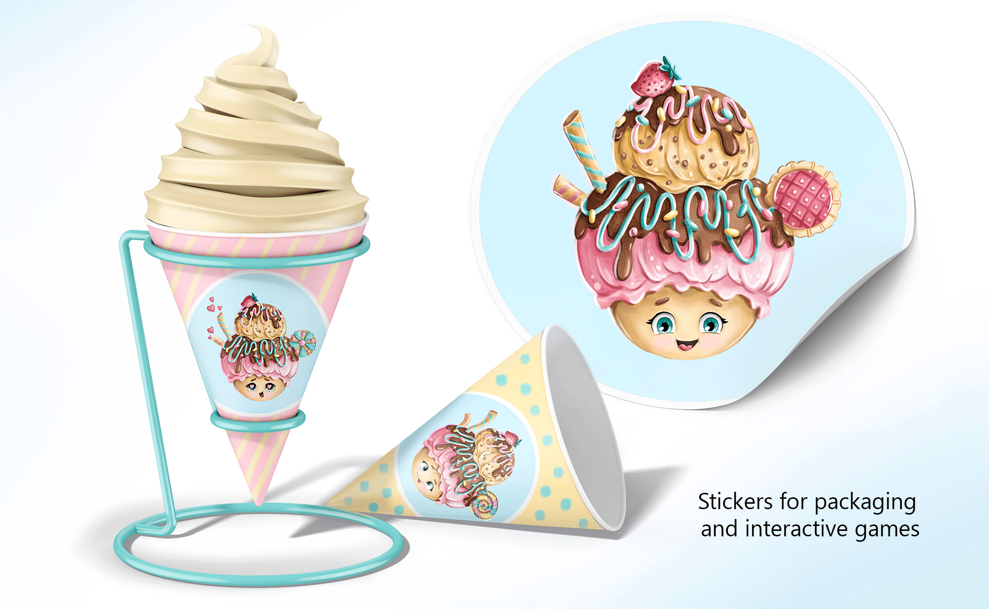 Бренд персонаж Мими для кафе-мороженое — Изображение №7 — Брендинг, Иллюстрация на Dprofile