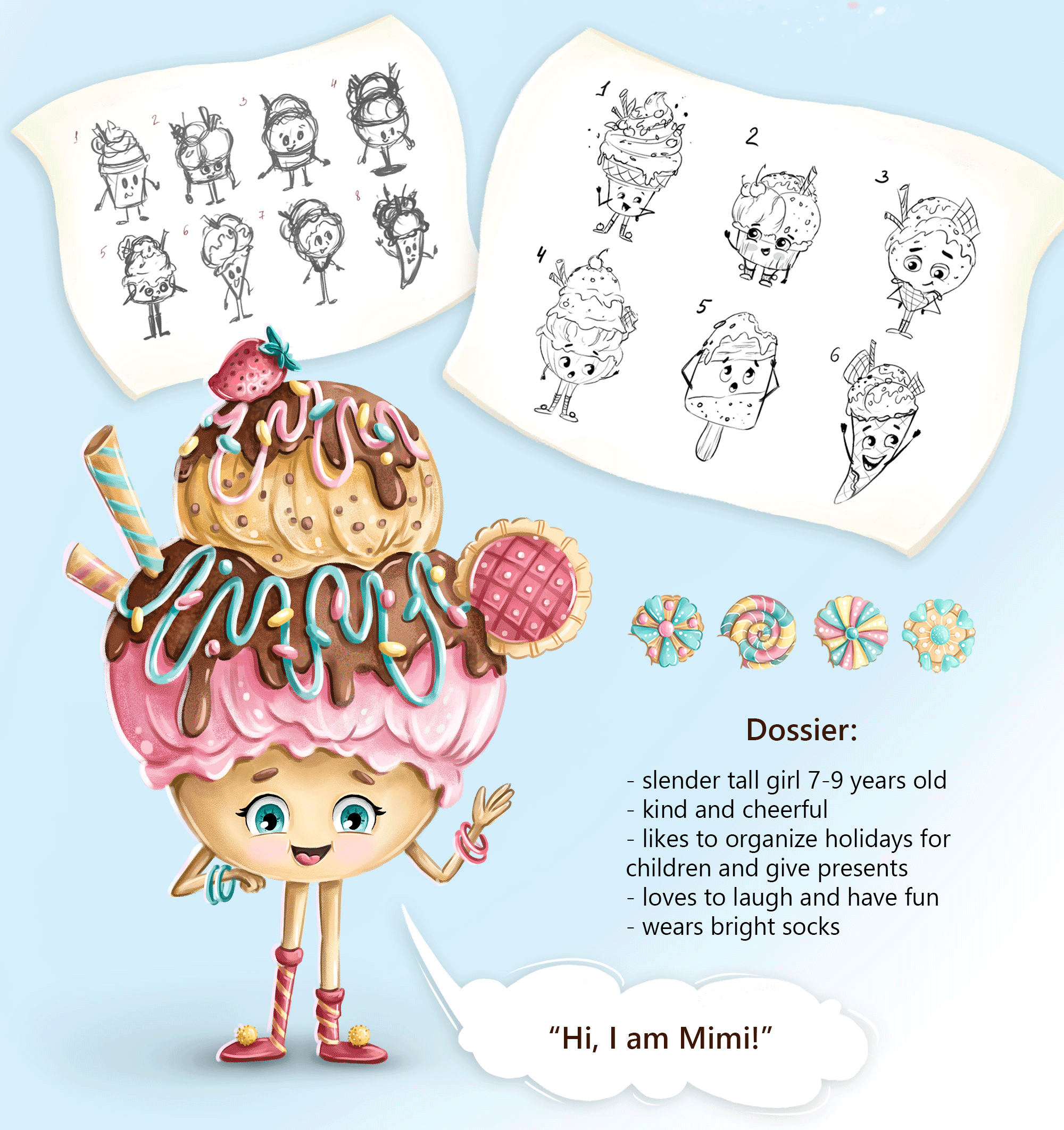 Бренд персонаж Мими для кафе-мороженое — Изображение №2 — Брендинг, Иллюстрация на Dprofile