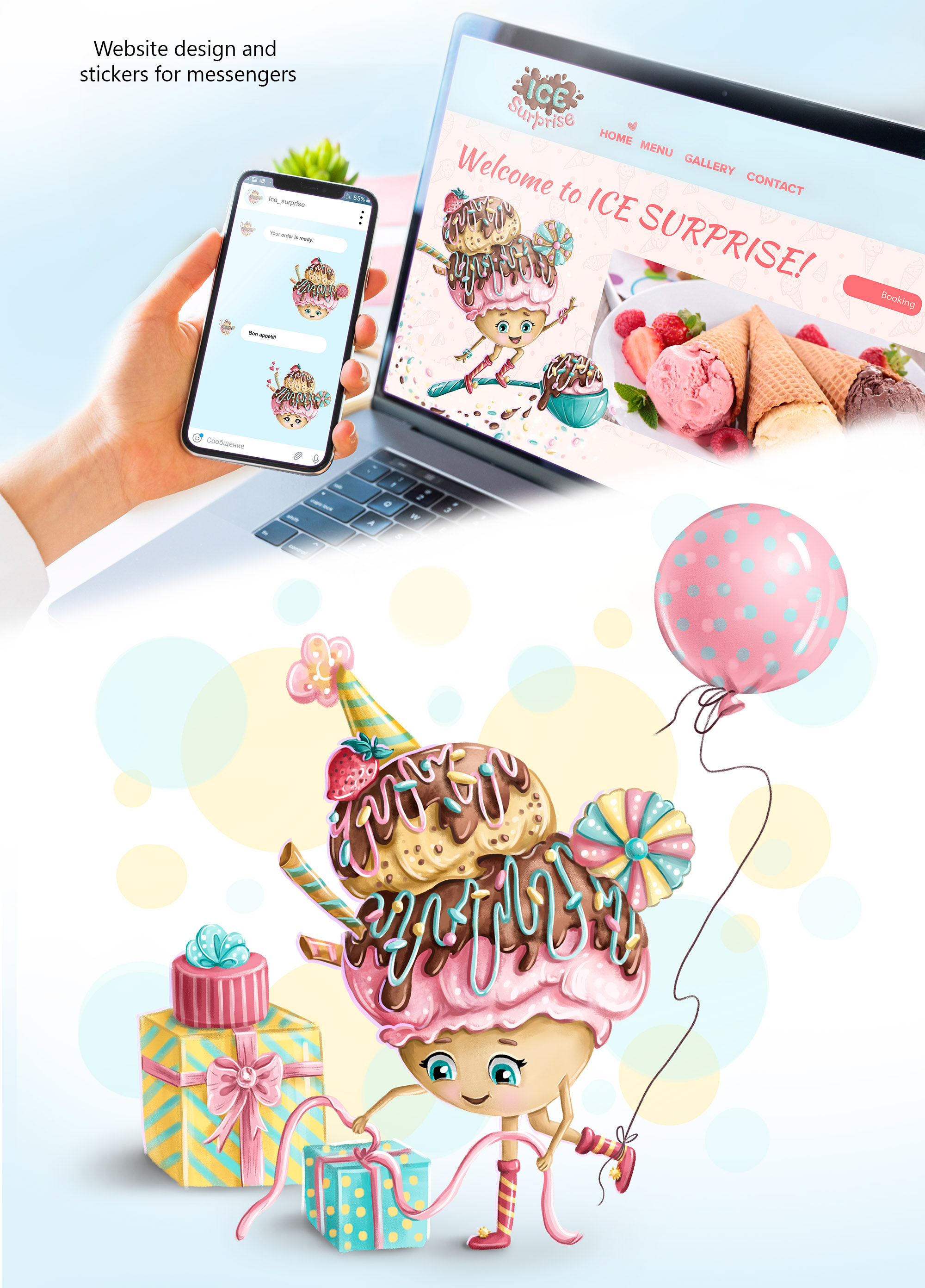 Бренд персонаж Мими для кафе-мороженое — Изображение №8 — Брендинг, Иллюстрация на Dprofile
