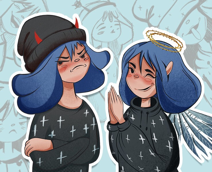 Blue Hair Girl. Stickers for Telegram. Illustration — Иллюстрация на Dprofile