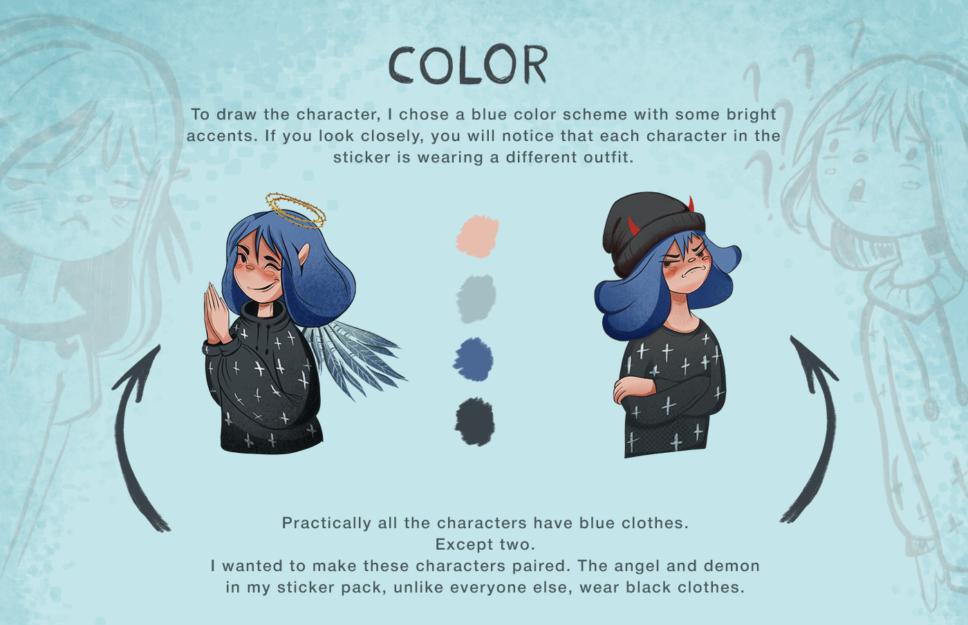 Blue Hair Girl. Stickers for Telegram. Illustration — Изображение №3 — Иллюстрация на Dprofile