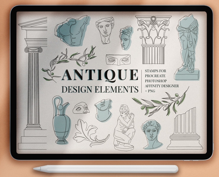 Античные штампы для Procreate, Photoshop и Affinity Designer — Иллюстрация на Dprofile