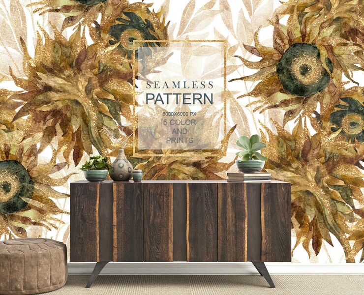 Golden sunflowers Бесшовный паттерн на Dprofile
