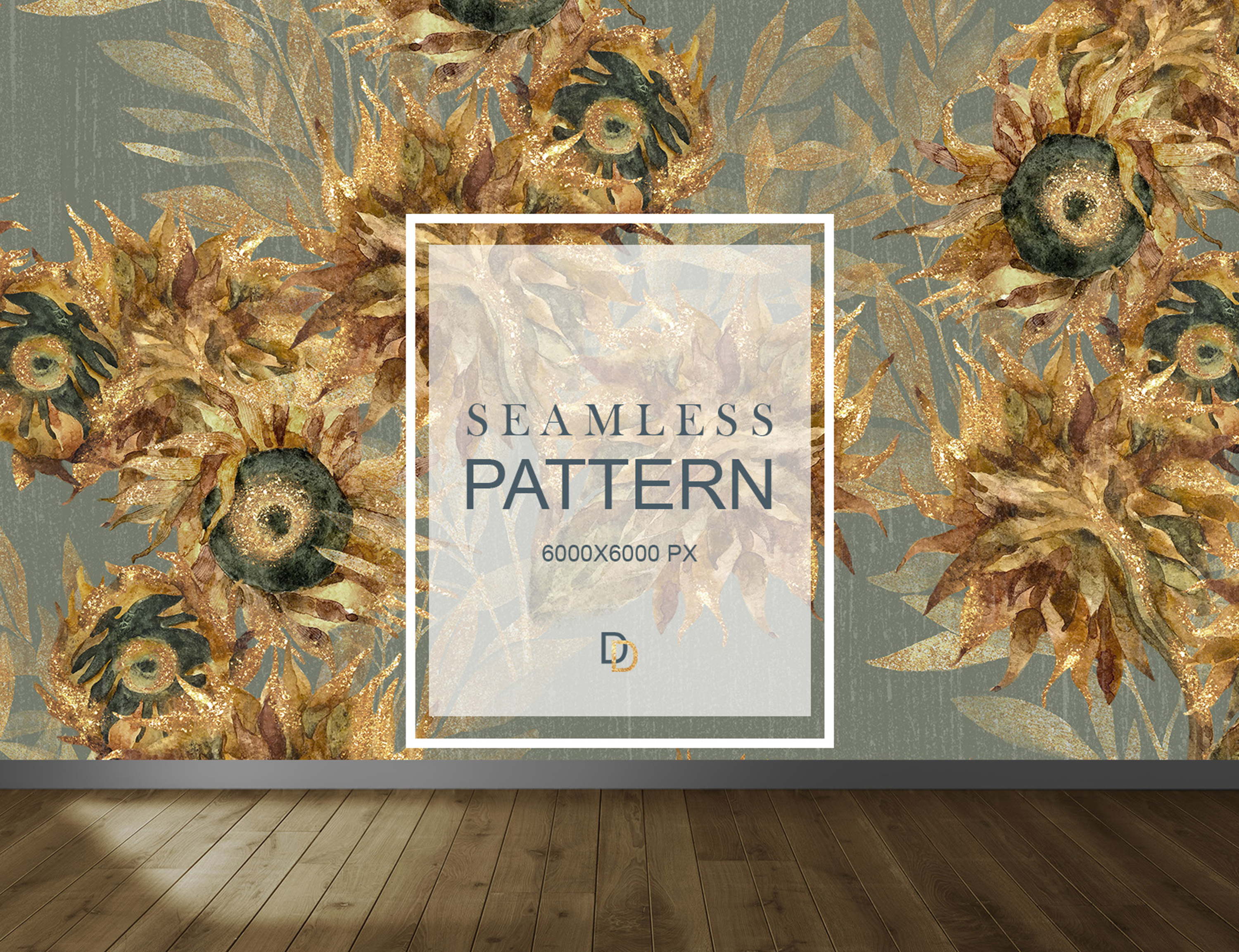 Golden sunflowers Бесшовный паттерн — Изображение №5 — Иллюстрация, Графика на Dprofile