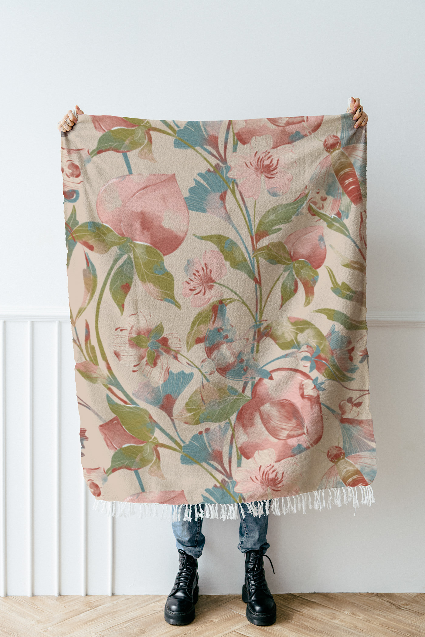 PEACH BLOSSOM. Botanical seamless pattern — Изображение №2 — Иллюстрация, Графика на Dprofile