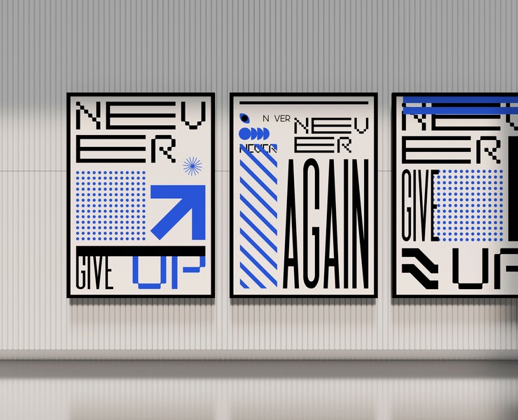 Постер триптих Never give up Never again — Графика, Маркетинг на Dprofile