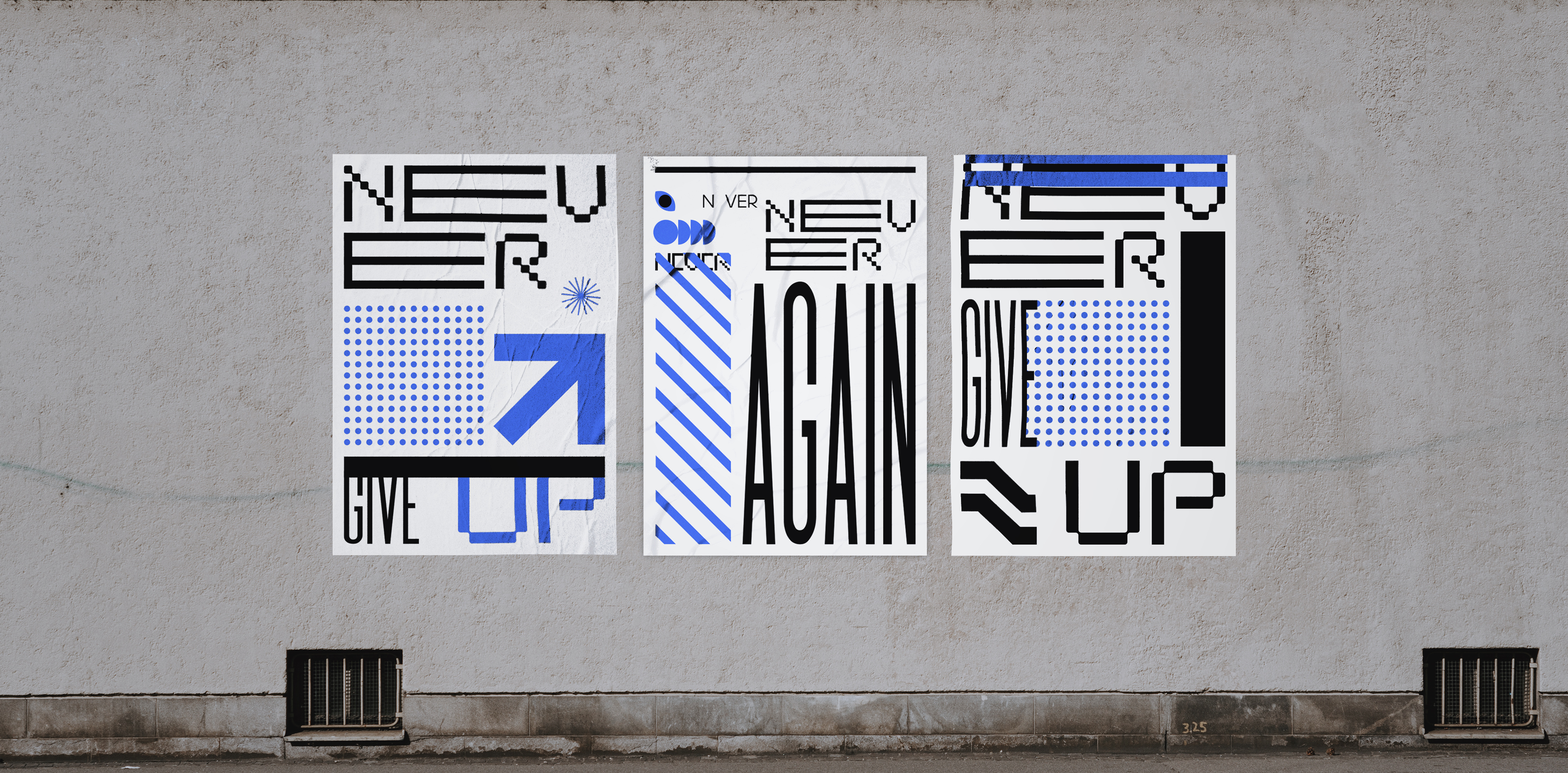 Постер триптих Never give up Never again — Изображение №2 — Графика, Маркетинг на Dprofile