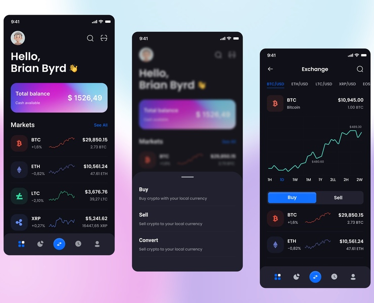 Crypto Wallet Mobile App — Интерфейсы на Dprofile