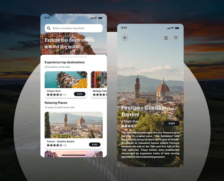 Travel Mobile App — Интерфейсы на Dprofile