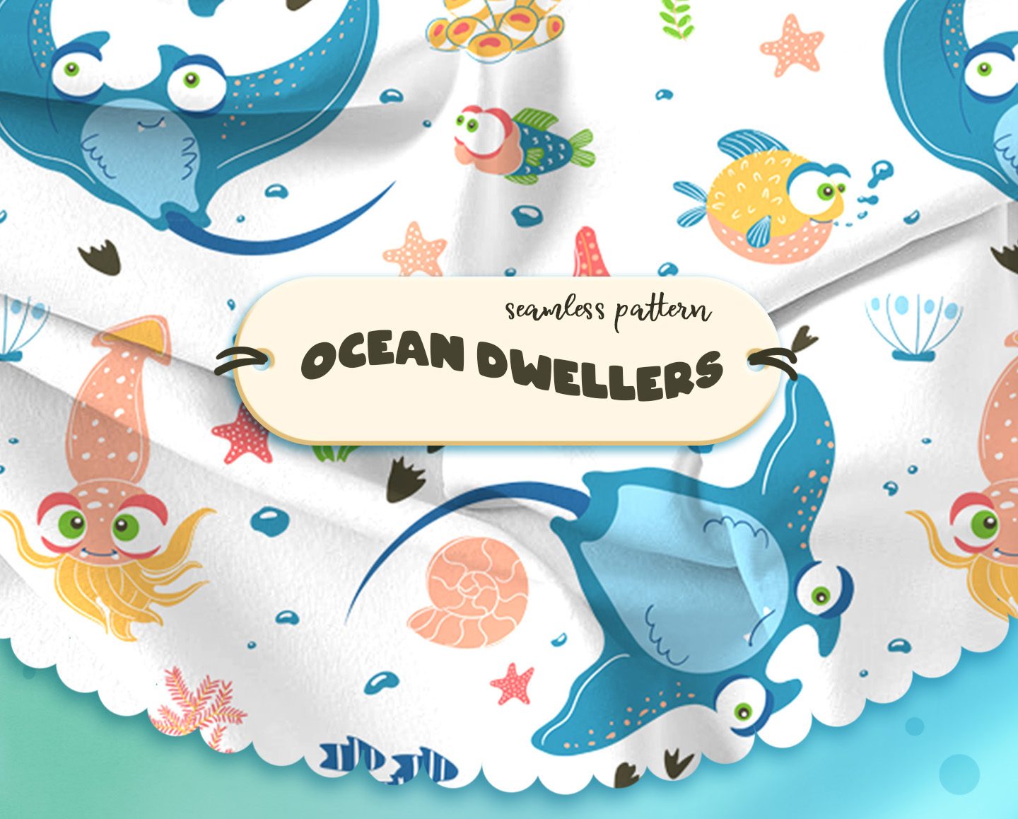 Бесшовный принт "Обитатели океана" — Изображение №1 — Интерфейсы, Иллюстрация на Dprofile