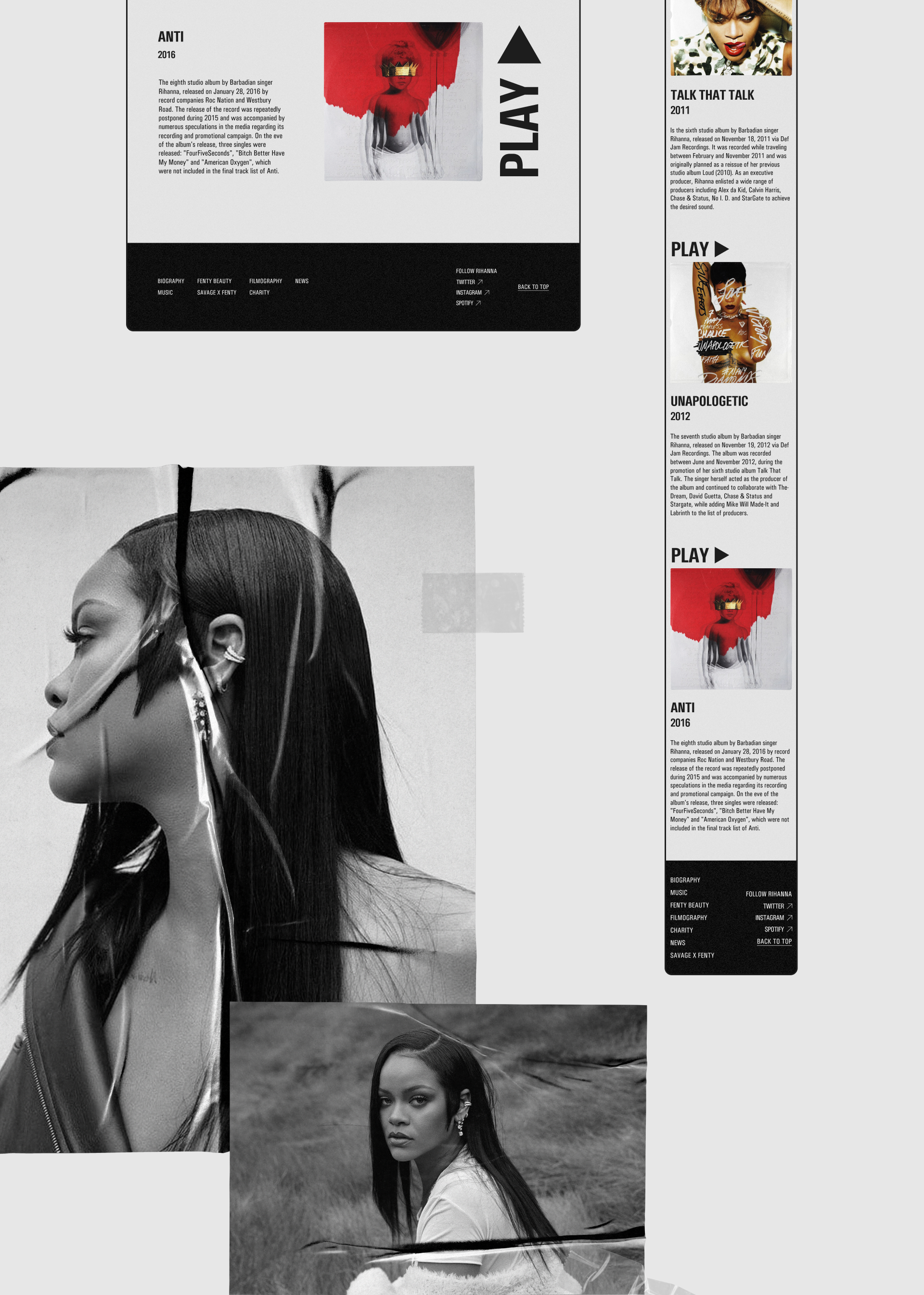 Website concept | Rihanna — Изображение №14 — Интерфейсы, Иллюстрация на Dprofile
