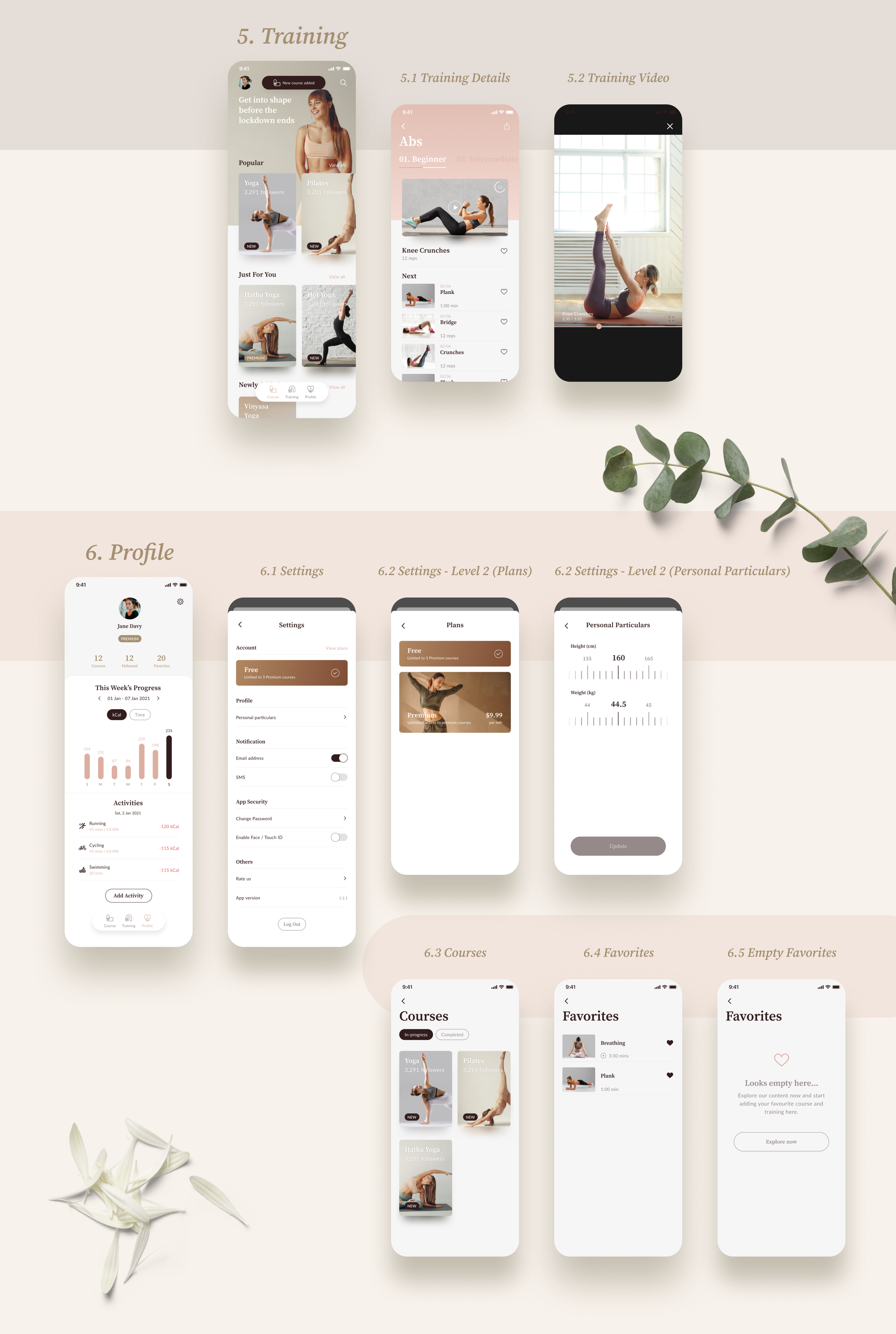 Mobile Fitness & Yoga App UX/UI design — Изображение №6 — Брендинг, Интерфейсы на Dprofile