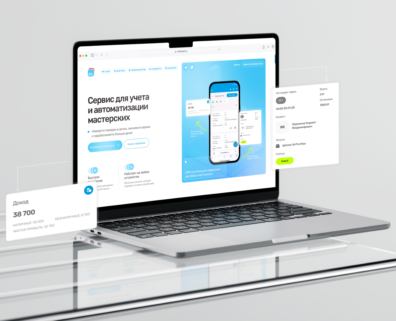 Сайт для сервиса автоматизации мастерских Ремборд — Интерфейсы на Dprofile