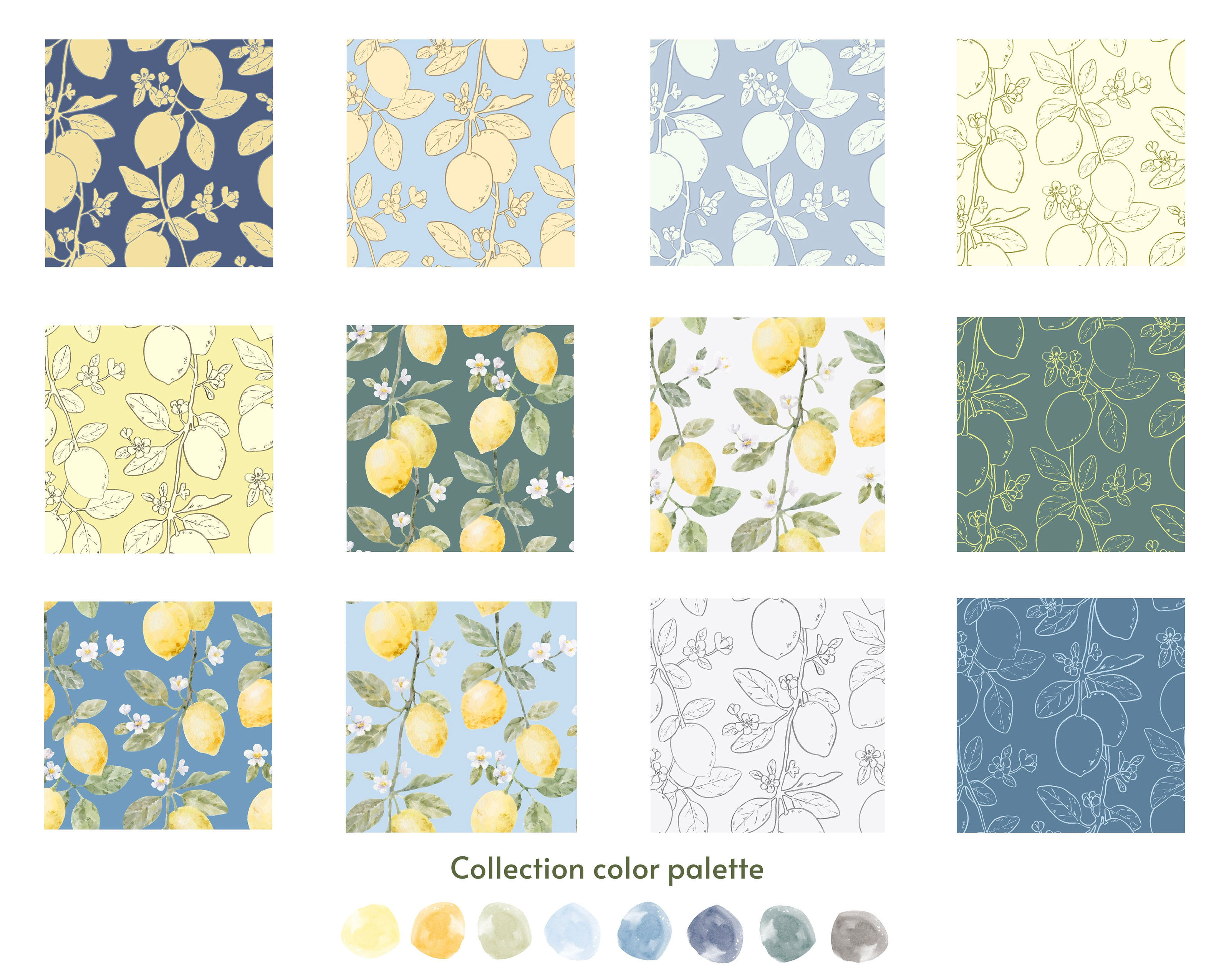 Seamless pattern with watercolor lemons — Изображение №10 — Иллюстрация на Dprofile