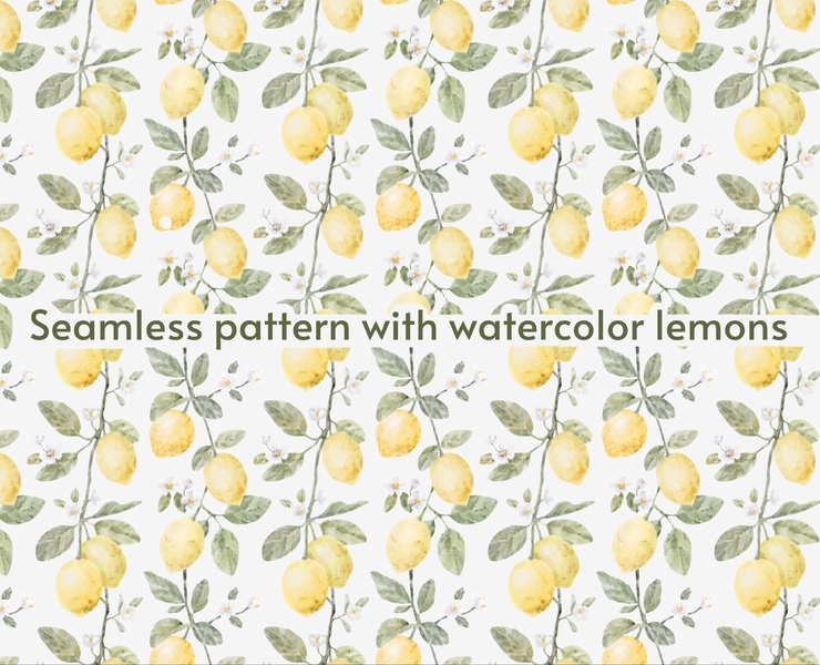 Seamless pattern with watercolor lemons — Иллюстрация на Dprofile