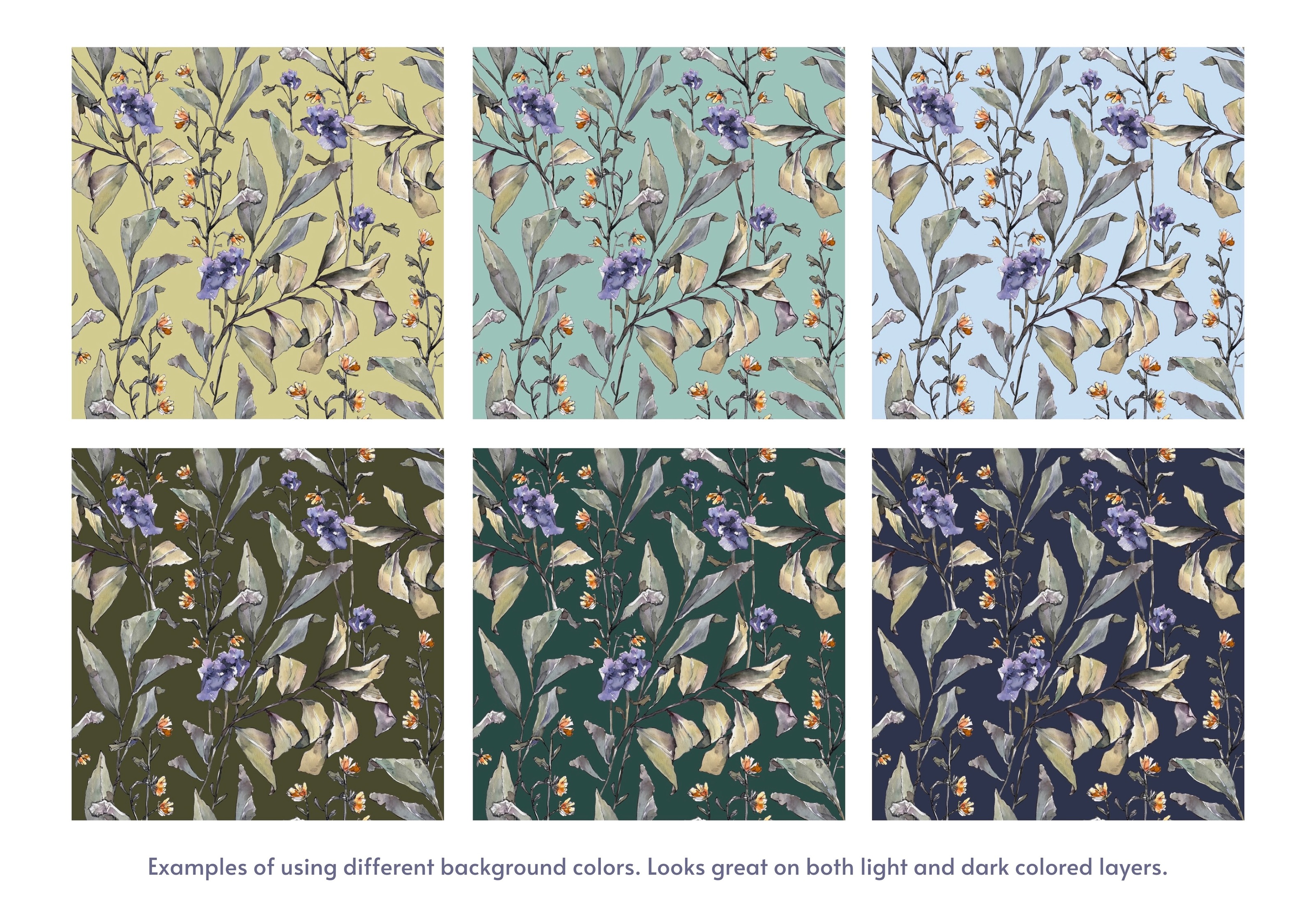 Seamless pattern with watercolor flowers and leaves — Изображение №9 — Иллюстрация на Dprofile