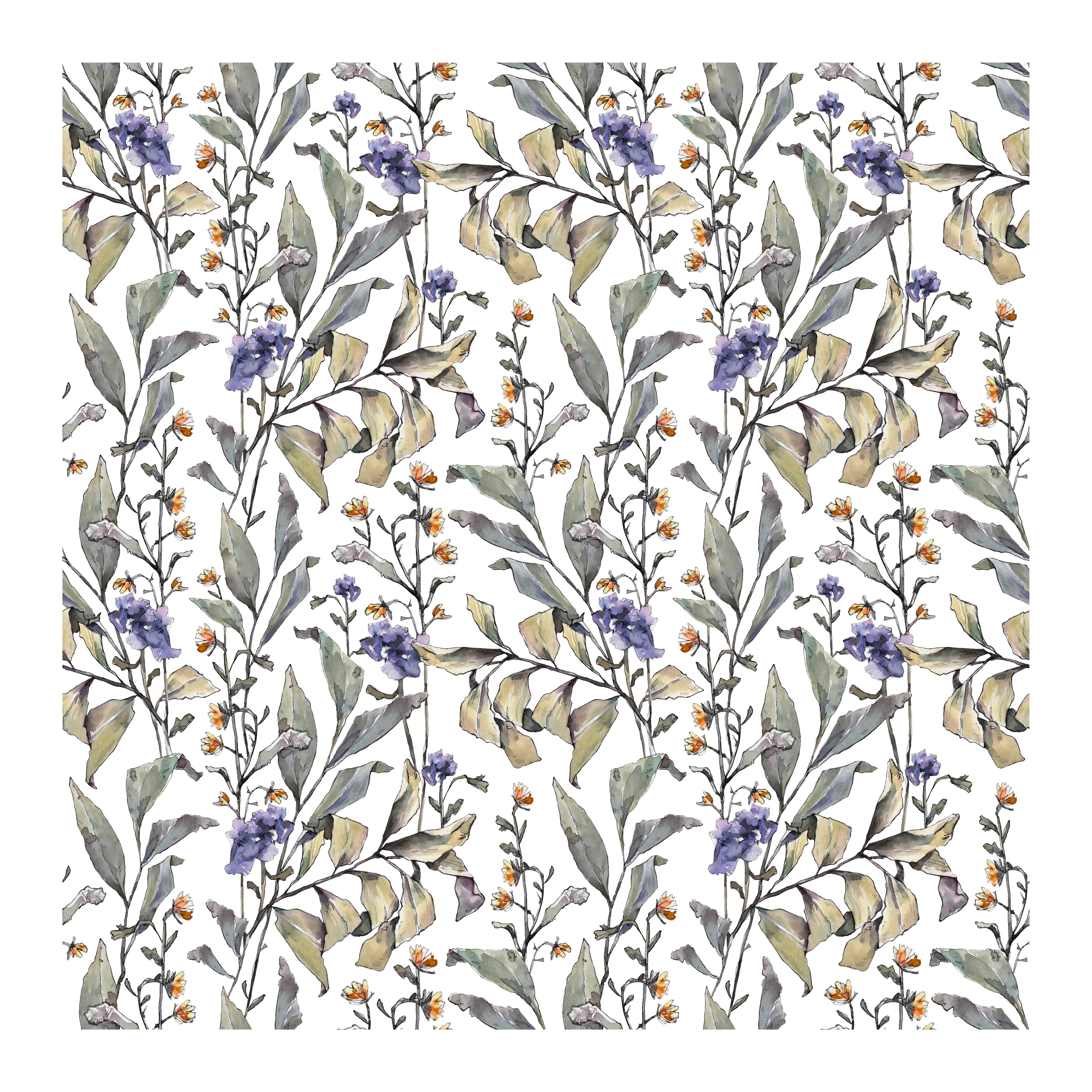 Seamless pattern with watercolor flowers and leaves — Изображение №2 — Иллюстрация на Dprofile