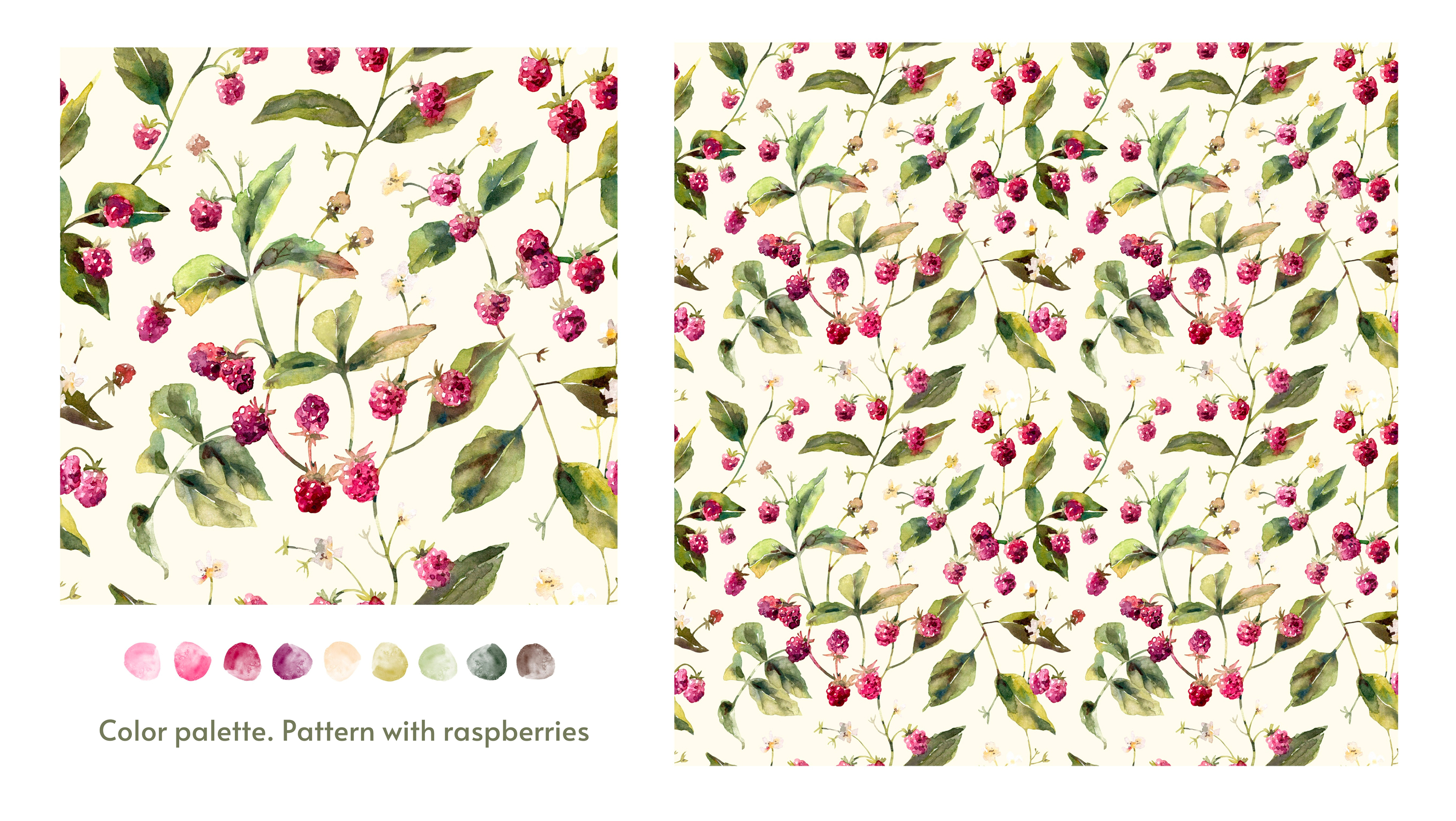 Hand drawn watercolor pattern with raspberries — Изображение №3 — Иллюстрация на Dprofile