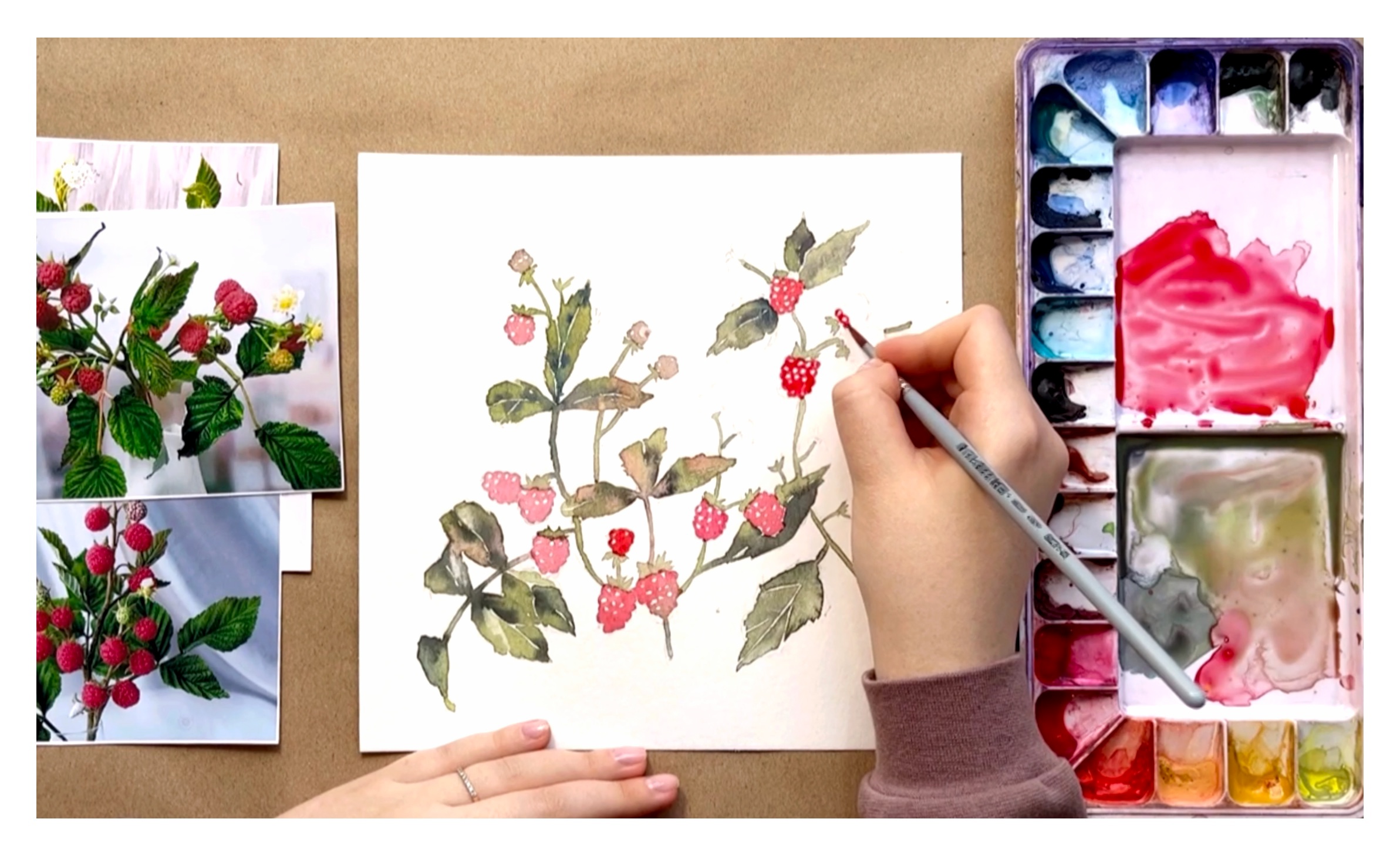 Hand drawn watercolor pattern with raspberries — Изображение №1 — Иллюстрация на Dprofile