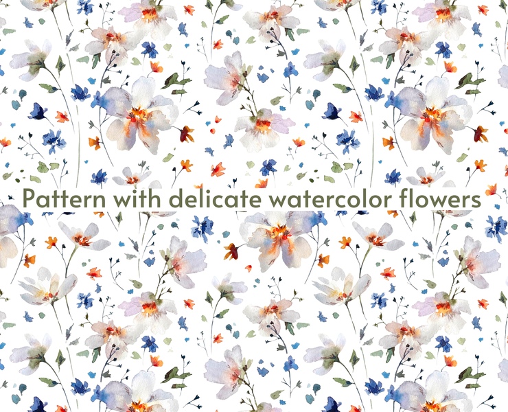 Gentle romantic pattern with watercolor meadow flowers — Иллюстрация на Dprofile