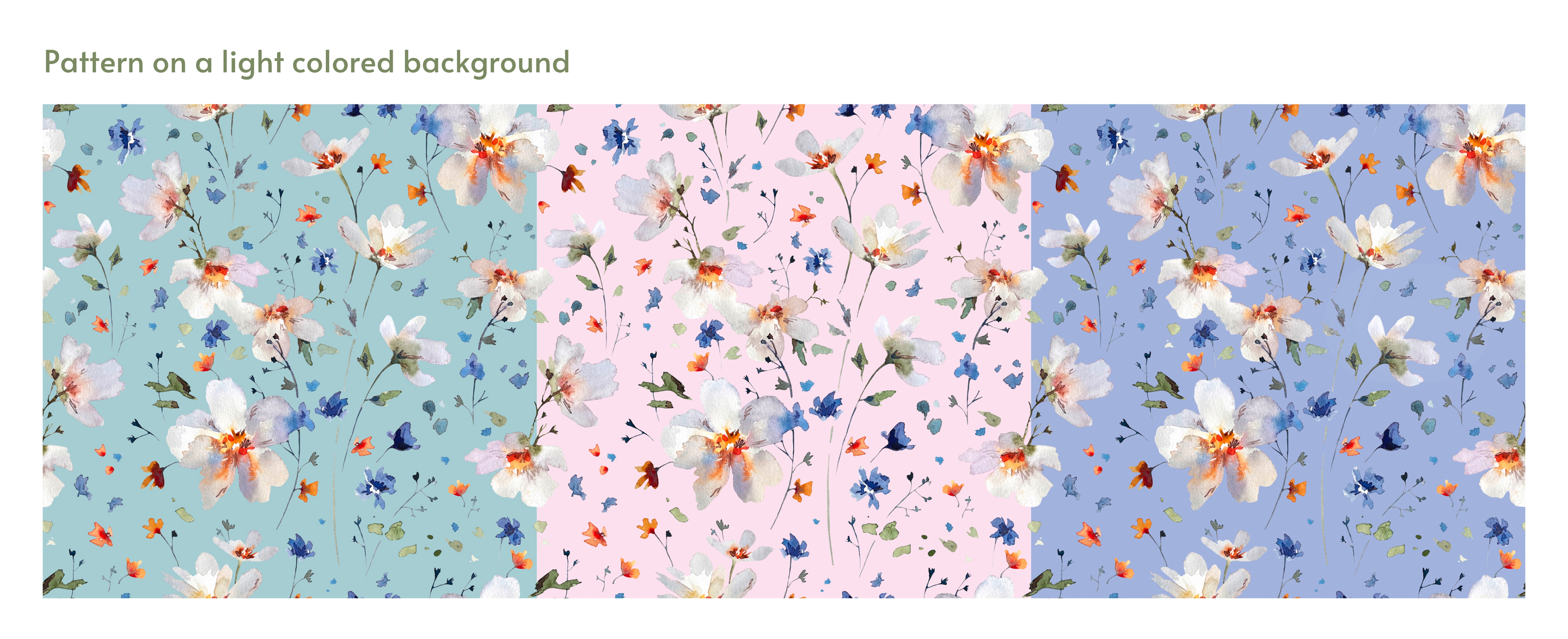 Gentle romantic pattern with watercolor meadow flowers — Изображение №4 — Иллюстрация на Dprofile