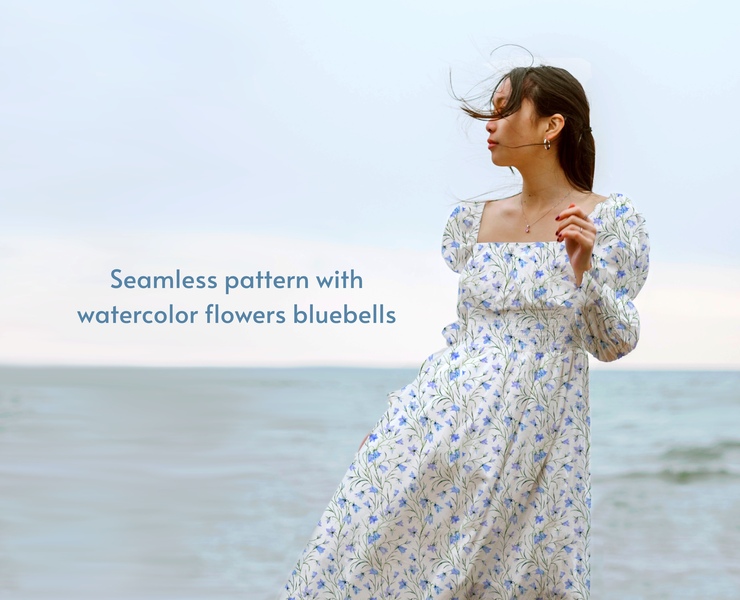 Seamless pattern with watercolor flowers bluebells — Иллюстрация на Dprofile
